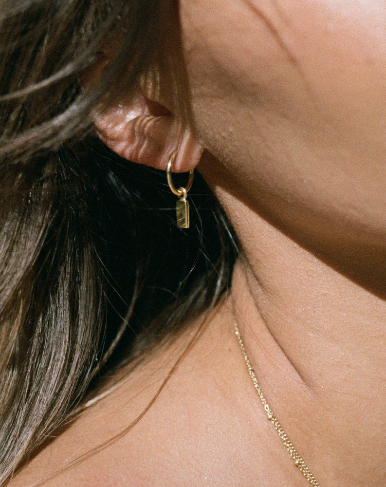 Isla Rectangle Charm Hoops Gold Earrings Caja Jewellery